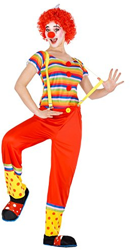 dressforfun tectake Frauenkostüm Clown | Kostüm + Hosenträger und Afro-Perücke mit Schleife | Clownfrau Clown-Kostüm Fasching (L | Nr. 300820)
