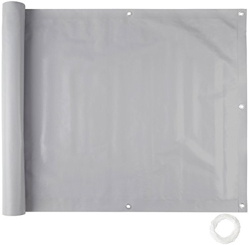 tectake® Rivestimento Schermante Balcone, Telo Frangivista, Ombreggiante con Occhielli Rinforzati, Cordoncino Antistrappo, Resistente alle Intemperie, Idrorepellente, Privacy - 0,9 x 6 m, Grigio