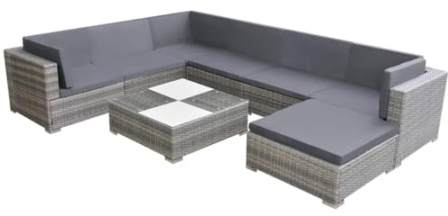 vidaXL 8-TLG. Garten-Lounge-Set mit Auflagen Poly Rattan Grau