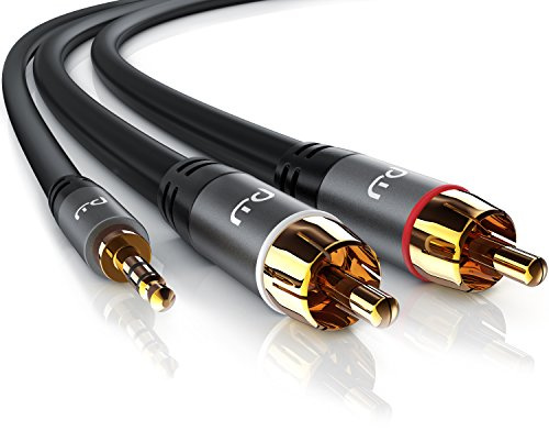 Primewire 2 RCA Phono to 3.5mm Stereo Jack Cable 10m - Y Audio Splitter - RCA Connector for Surround Sound Dolby Digital DTS - 1x Jack 3.5mm AUX to 2x Cinch RCA - Metal Shell Casing in Grey