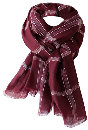 Cheerlife Damen Kariert Schal Baumwolle Leinen Frühling Herbst Winter Schal Tuch Halstuch lang 180 * 70CM Dunkelrot