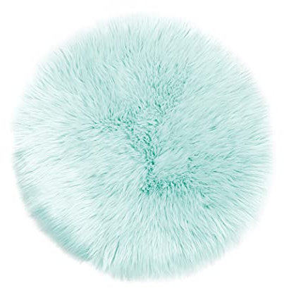 Teppich Wölkchen Alfombra de imitación de Piel de Cordero | Salón Dormitorio Deco | Piel de Oveja como Colcha, cojín de Asiento, Piel para Silla, sofá, Cama | Verde Menta - 90 cm Redondo