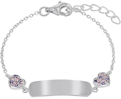 Prinzessin Lillifee Identarmband 925 Sterling Silber Mädchen Kinder Armschmuck, mit Zirkonia synth., 12+2 cm, Silber, Herz, Kommt in Schmuck Geschenk Box, 2027208