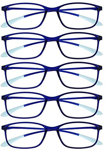 OPULIZE Ice Lesebrille 5er Pack Ultraleicht Rahmen Kristallblau Mit Hellblauen Spitzen Herren Damen RRRRR61-3 +2.50
