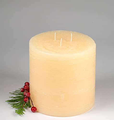 Rustic 3 Docht Kerze, Champagner, Creme, 12 x 12 cm- 4000 | Rustik Dreidochtkerze, mit Struktur, Mehrdochtkerze, 4000