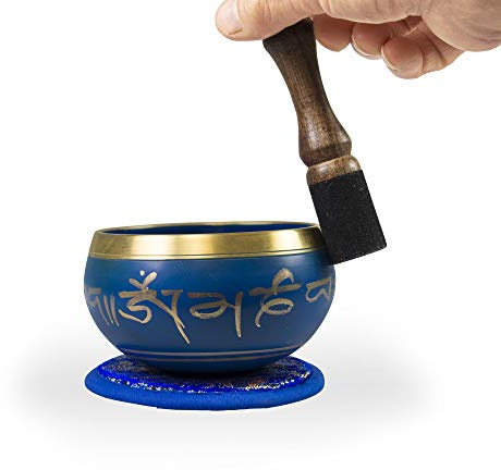 Tibetische Klangschale ca.350g inkl. Kissen und Klöppel für Meditation Yoga Schule Kindergarten Fantasiereise (Blau)
