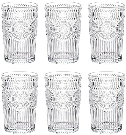 LOYUYU Paquete de 6, Vasos Románticos de Agua, Vasos de Agua 350ml, CristaleríA Retro para Jugos, Bebidas, Cerveza y CóCteles