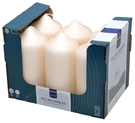 METRO Professional blockljus, 130 x ø 58 mm, brinntid: ca 30 timmar, 6 stycken, tillverkade av 100 % paraffin, elfenben, perfekt för hushåll, fester och gastronomi