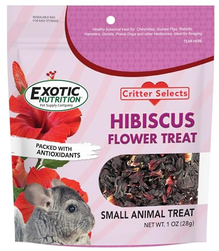 Hibiscus Flower Treat (1oz)- Healthy Natural Dried Flower Herbivore Treat - Chinchillas, Guinea Pigs, Rabbits, Prairie Dogs, Degus, Hamsters, Rats, Squirrels, Sugar Gliders & Other Small Pets