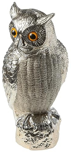 Deco Woerner Metallische Kunststoff Deko-Eule mit Glitzer, Silber 43 cm Herbstdeko Schaufensterdeko Homedeko