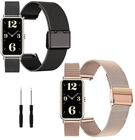 2 Stück Metallarmband kompatibel mit Huawei Watch Fit Mini Edelstahl Mesh Gewebte Uhrenarmband für Huawei Watch Fit Mini Metall Ersatzband Edelstahl Armband