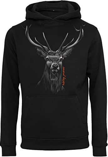 Baddery Jäger Hoodie Herren - „Hunting Passion“ (Schwarz 3XL) | Jagd Kapuzenpullover für Jäger