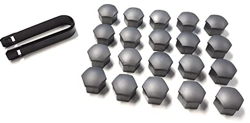 Skoda 000071215PZ37 Lot de 20 Capuchons de boulons de Roue avec Crochet d'extraction, Gris argenté Mat *** Uniquement pour vis de Roue Standard ***
