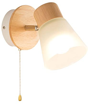 ANKBOY Moderne Wandleuchte Innen mit Schalter, E27 Fassung Wandlampe aus Holz mit Zugschalter, Verstellbare Wandspot Nachttisch Leselampe Wandbeleuchtung für Schlafzimmer Arbeitszimmer Büro, Weiß