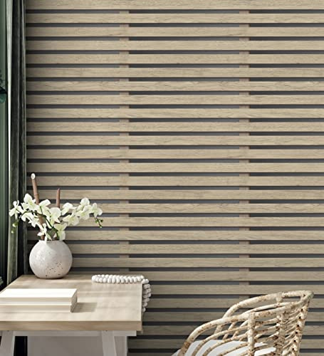 GAULAN 681958 Papier peint baguettes de bois naturel en panneaux sur fond foncé pour mur salon chambre couloir salle à mange tête de lit hall - Rouleaux de 10 m x 0,52 m