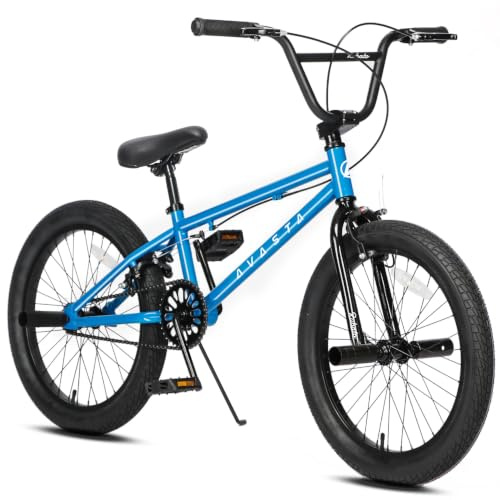 AVASTA 20 Pouces Freestyle Jeunes vélo BMX Enfants pour 6 7 8 9 10 11 12 13 14 Ans garçons Filles Jeunes Adultes et Les conducteurs de Niveau débutant avec 4 Peg, Bleu