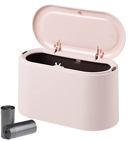 Cubo de Basura con Tapa de Resorte, 2L Mini Papelera Escritorio con 2 Rollos de Bolsas de Basura, Pequeño Design Cubos Basura, Papeleras de Plastico para Baño Oficina Hogar 22 * 11 * 13cm