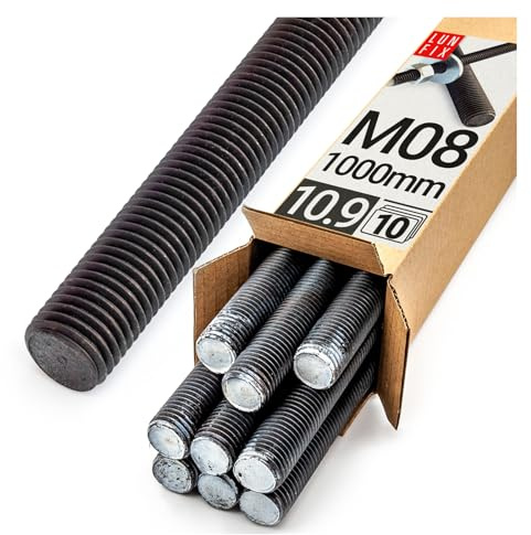 Lun Fix Tige filetée Lot de 10, M8 x 1000 mm, Acier galvanisé 10.9 | DIN 976, Filetage métrique, Goujon fileté, Vis longue, Fixation industrielle, Montage métal