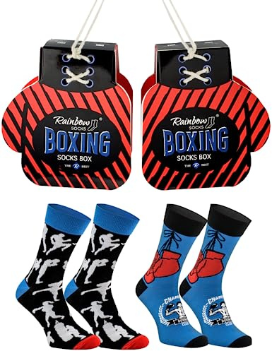 Rainbow Socks - Damen Herren Lustige Boxhandschuhe Socken - Novelty Geschenk für Boxer und Kampfsportfans - 2 Paar