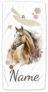 GRAZDesign Handtuch Pferd mit Namen Personalisiert Badetuch, Badehandtuch Kinder 140x70cm | Duschtuch Strandtuch Pferde Mädchen Geschenk Reiten Ohne Spruch
