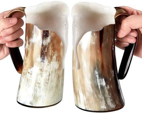 Sieral 2 Pcs Viking Horn Mug 16 oz Viking Drinking Horn Mug with Black Gift Box Medieval Beer Steins Beer Horn Tankard for Men Viking Gifts for Men for Safely Holds Tea Coffee Wine Beer, Random Color