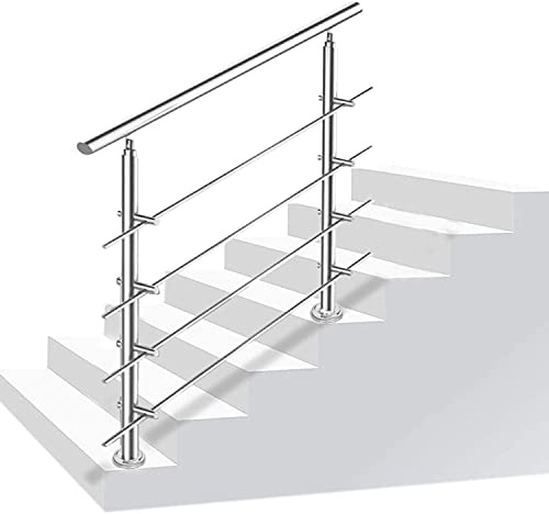 Daromigo 100cm Edelstahl Handlauf Geländer mit 4 Querstreben, Handlauf Winkelverstellbar, Ø 42mm Treppengeländer Edelstahl für Innen und Außen,Treppen, Balkon