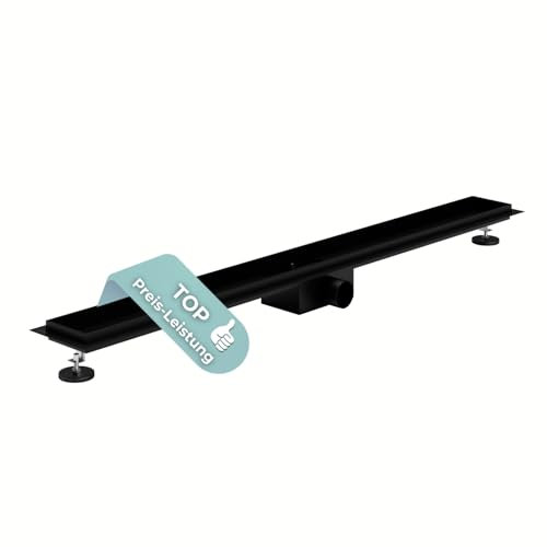 HAGO24 Duschrinne in Schwarz I 90 cm I 2in1 Bodenablauf Dusche aus Edelstahl I Hochwertige Ablaufrinne Dusche mit Haarsieb I Duschrinne befliesbar & individuell anpassbar I Stilvoller Duschablauf