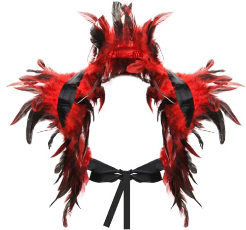 Federkragen, Gothic Feder Achselzucken, Federumhang Kostüm, Feder Cape, Feder Schal, Feder Epauletten, Vogelkostüm für Halloween Fasching Karneval Cosplay Maskerade