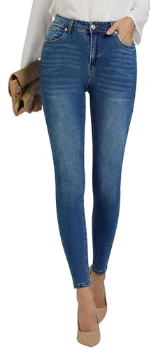 Roskiky Jeans Skinny da Donna a Vita Alta, Elasticizzati, Classici, a Vita Alta, Svasati, Jeggings, Pantaloni in Denim da Donna, Blu scuro, L