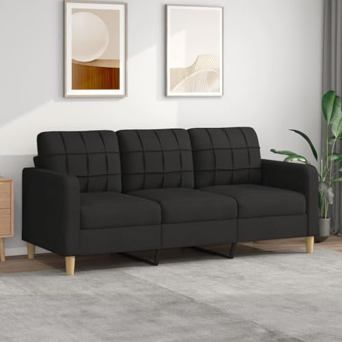 KRHINO 3-Sitzer-Sofa, schwarz, 180 cm, aus Stoff, schlichtes Design, modern, strapazierfähiger Stoff & stabiler Rahmen & komfortables Sitzerlebnis