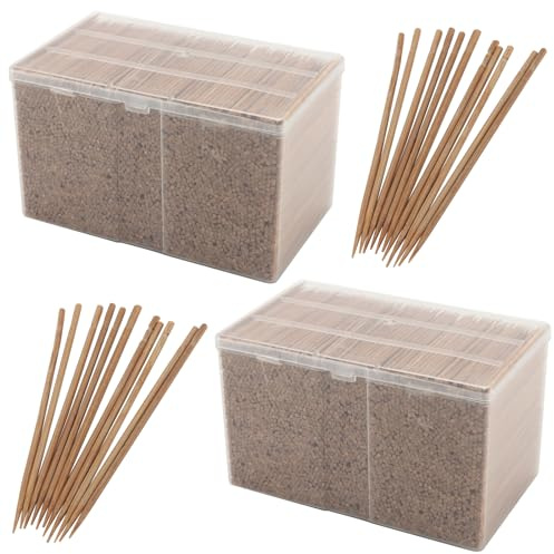 DAKFOOK 2 cajas de palillos de dientes de bambú, 7200 palillos de cóctel de madera de una sola cara, palillos de madera de 6,5 cm para postres, aperitivos, fiestas de barbacoa, palillos de frutas