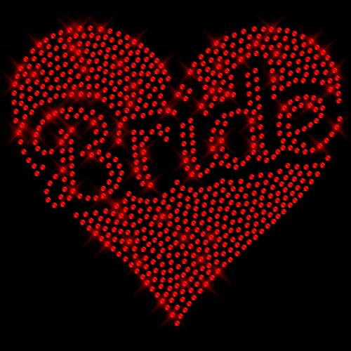 Glitzerdeals Bügelbilder Karneval Strass Braut Herz Schriftzug Bride rot Aufbügler für Textilien Braut Bügelmotiv JGA Aufbügler Junggesellinnenabschied