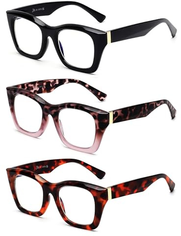 JM 3 Pack Gafas de lectura cuadradas de gran tamaño para mujeres, lectores de computadora con bloqueo de luz azul estilo Oprah de moda +2.0