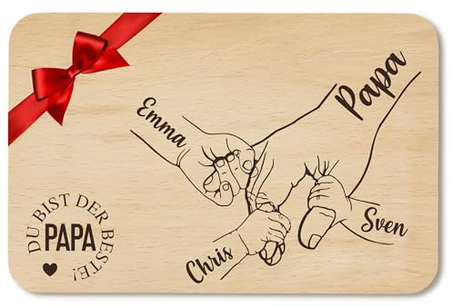 Frühstücksbrettchen personalisiert mit Wunschgravur Papa - Geschenk Vatertag - Geschenk Himmelfahrt - Brettchen Holz Bester Papa (Papa + 3)