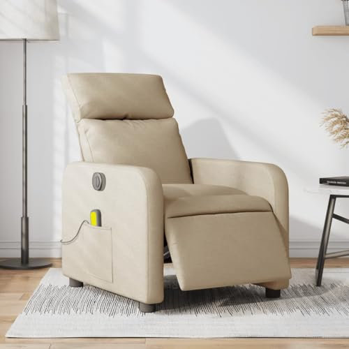 Homgoday Massagesessel Elektrisch Relaxsessel Fernsehsessel Ruhesessel mit Liegefunktion Liegesessel TV Sessel Verstellbare Rückenlehne, für Wohnzimmer Creme Stoff