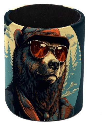 Bear Retro Cute Painted Desk Pen Holder, Large Capacity Desk Organizers, Pencil Holder Case Cup for Desk Office Pen Case for School, Kids