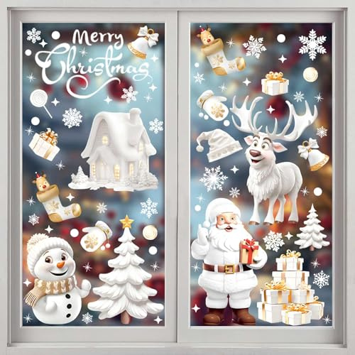 Fensterbilder Weihnachten Selbstklebend,Doppelseitige Fenstersticker Weihnachten,Wiederverwendbare Weihnachts Fensterbilder,9 Bögen 3D Statisch Haftende PVC Weihnachts Fensterdeko Aufklebe