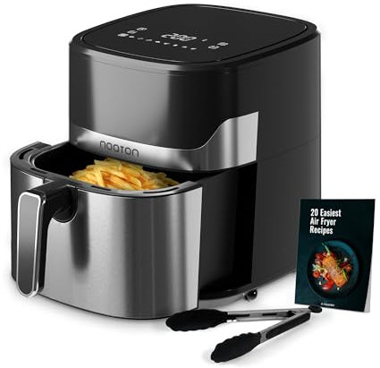 Noaton Heißluftfritteuse 6,2 L, Air Fryer mit Digitalem Touchscreen, 8 Programme, 1600 W, Ohne Öl, Temperaturwahl von 80 bis 200 °C, Inklusive Kochbuch und Küchenzange, Kompakt