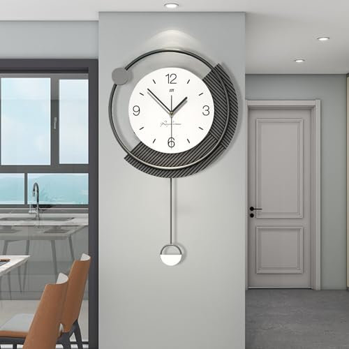 Orologio da Parete, Moderno Minimalista Orologio da Parete con pendolo, Telaio in Metallo Rigido, Silenzioso, in legno Quadrante, per Soggiorno Camera da Letto Ufficio Cucina, 36 x 60 cm