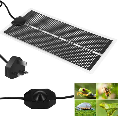 Reptile Heating Mat, Reptile Heat Pad with Temperature Adjustment, Control Terrarium Pet Tank Warmer Mat Pad, Removable Heat Mat for Small Animals Amphibians Turtle Lizard Spider (7W - 15 * 28CM)
