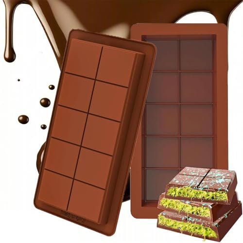2er-Pack Silikon-Schokoladenformen, Silikon-Tiefschokoladenriegelform, Dubai-Schokoladenriegelform für Schokolade, extra tiefe Schokoladenform mit 10 Mulden für Schokolade, Süßigkeiten