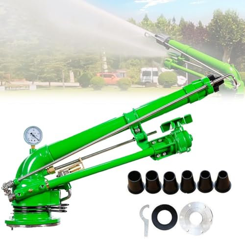 Large Area 360° Impulse Garden Sprinkler with Pressure Gauge 7 Replacement Nozzles Ideal for Agriculture Lawn and Farmland Irrigation Range 29 57m