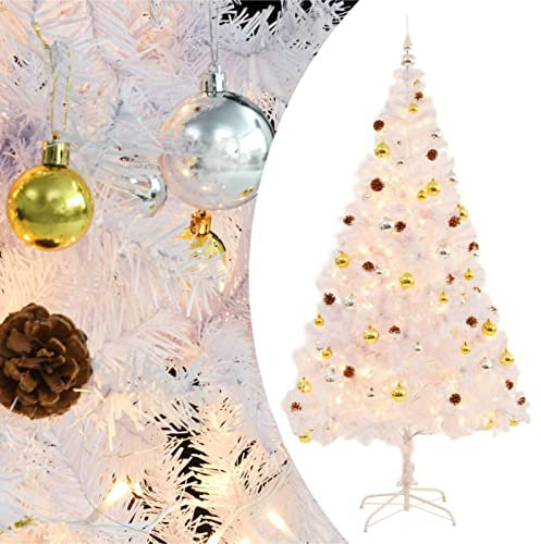 ShGaxin Künstlicher Weihnachtsbaum mit Beleuchtung & Kugeln Weiß 210 cm, Tannenbaum Künstlich, Christmas Tree, Tannenbaum Deko, Weihnachtsbäume, Christbaum - 321504