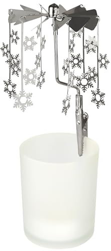 BRUBAKER Carosello per Tea Light Natale - Carosello Portacandele in Metallo e Vetro - Portacandele Rotante con Fiocchi di Neve - Portacandele Rotante per Tea Light - Decorazione Natalizia - Argentato