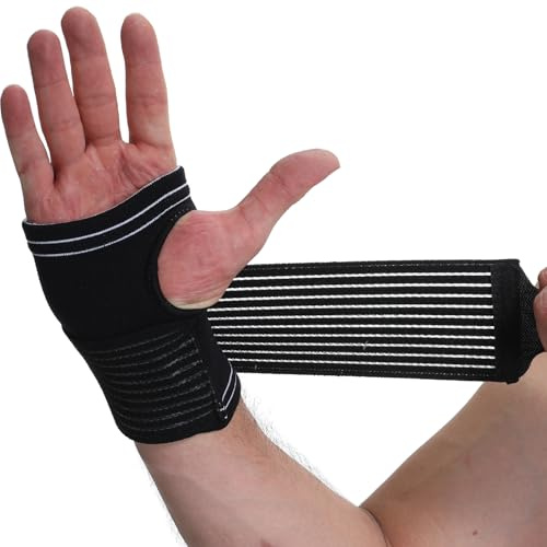 NEOtech Care Banda de sujeción para la palma de la mano y el pulgar - Elástica y transpirable - Tira de compresión ajustable (Negro, Talla S, 1 Unidad)