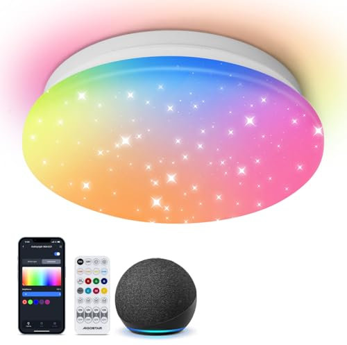 Aigostar Mesh- Plafon LED Techo Bluetooth Mesh, 12W, 1325LM, 3000K-6500K y RGB regulable, IP44, Φ26CM, Plafón LED Inteligente Compatible con Alexa, Lampara Techo Alexa para Salon/Dormitorio/Baño