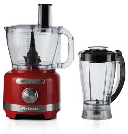Ariete 1782 Gourmet Pro Moderna, Robot da cucina, Tritatutto 3L, Frullatore 2L, 2 velocità + Pulse, Set di lame + Disco in acciaio inox, Accessorio spremiagrumi, Rosso