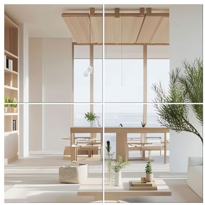 QEEYON 4 Stück Spiegelfliesen Glas 20x20 cm, Spiegelfliesen Selbstklebend Spiegel zum Kleben, HD DIY Klebespiegel für Wand Deko, Schrank, Badezimmer, Wohnzimmer, Schlafzimmer