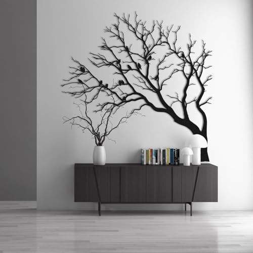 Tubibu Baum des Lebens Wanddeko, Wandbild aus Metall Schwarz, Haus Wandkunst-Dekoration, 3D Wandaufkleber, Moderne Deko, Bilder für Zuhause Büro, Schlafzimmer, Wohnzimmer (Baum und Vogel, Medium)