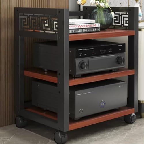 Stereo Cabinet AV Component Media Stand MultiTier Audio Rack Rolling Audio Tower FloorStanding Cabinet CD Player Stand Adjustable Corner Shelf Hifi Rack(Size:3 Tier,Color:Teak)